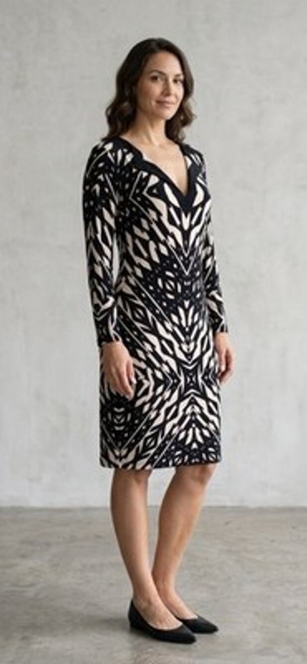 Boston Proper Dress Size 18 Black White Geometric Tribal Print V-Neck Stretch
